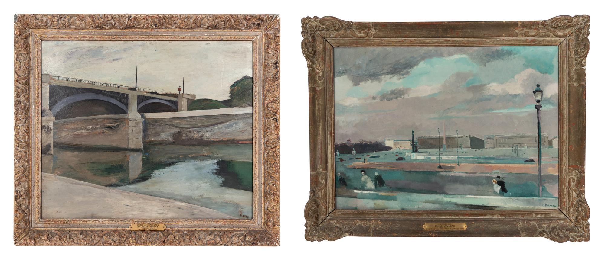 Bridge at Charenton and La Concorde , a pair of paintings Jacques Mauny (French, 1893-1962) and Emile Bouneau (French, 1902-1970)