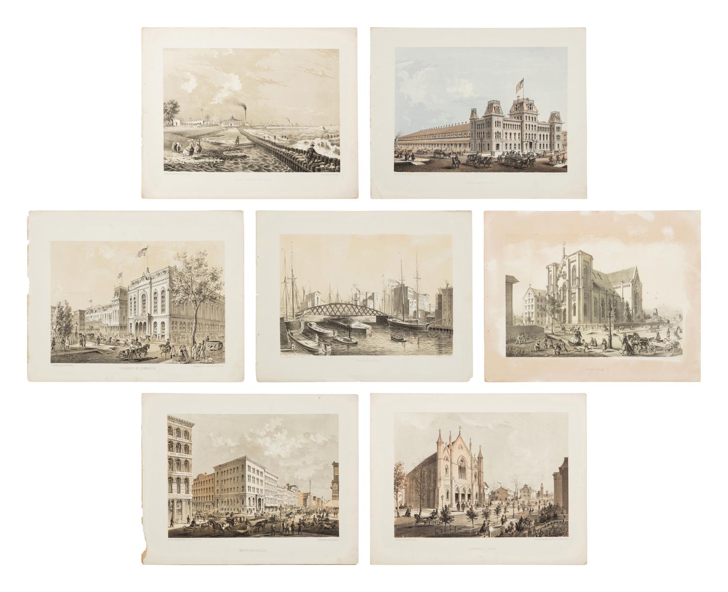 [CHICAGO]. KURZ, Louis (1834-1921). A group of 33 prints from Chicago Illustrated depicting pre-fire Chicago. Chicago: Jevne & Almini, 1866