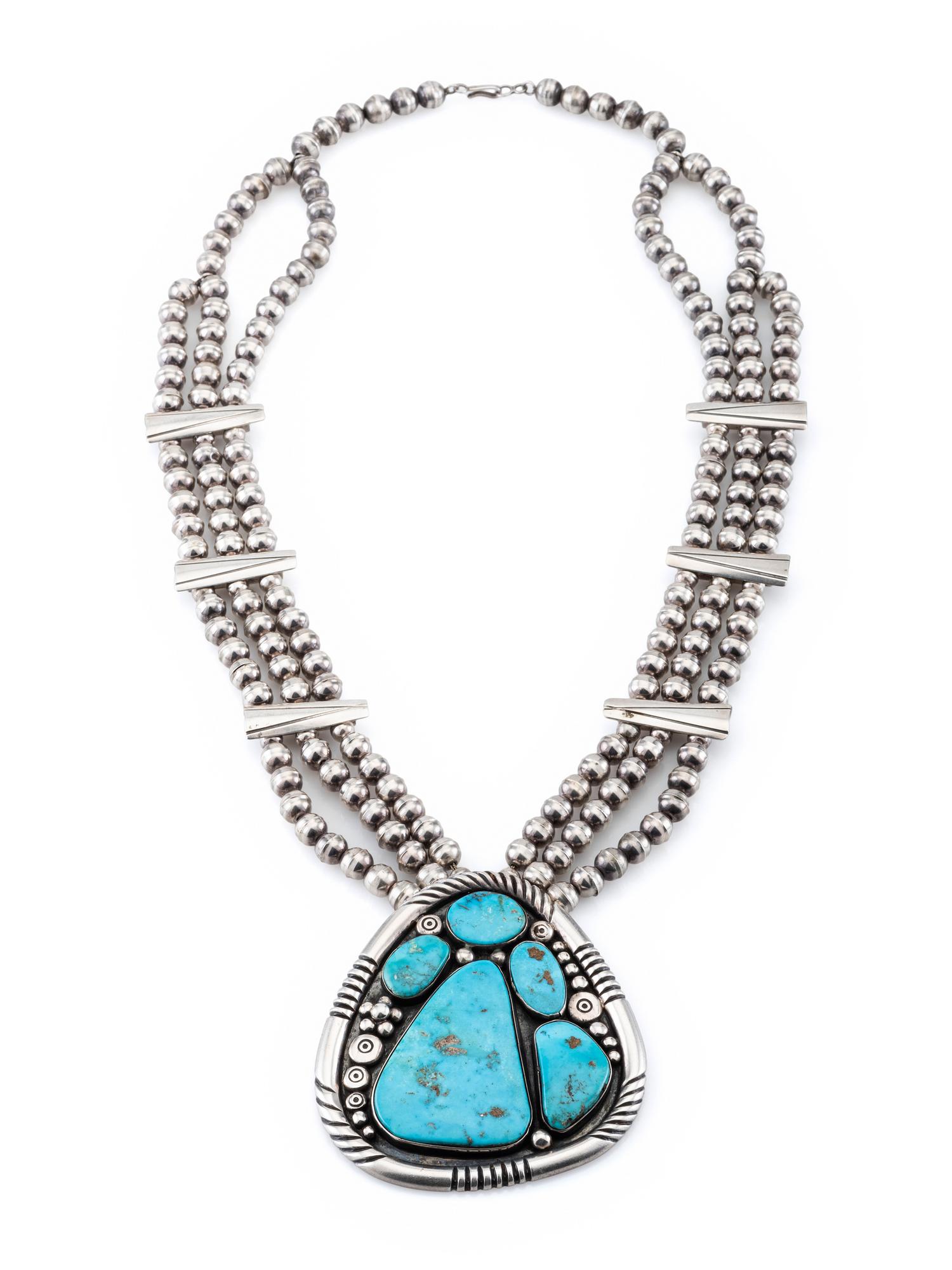 Large Silver and Turquoise Cluster Necklace