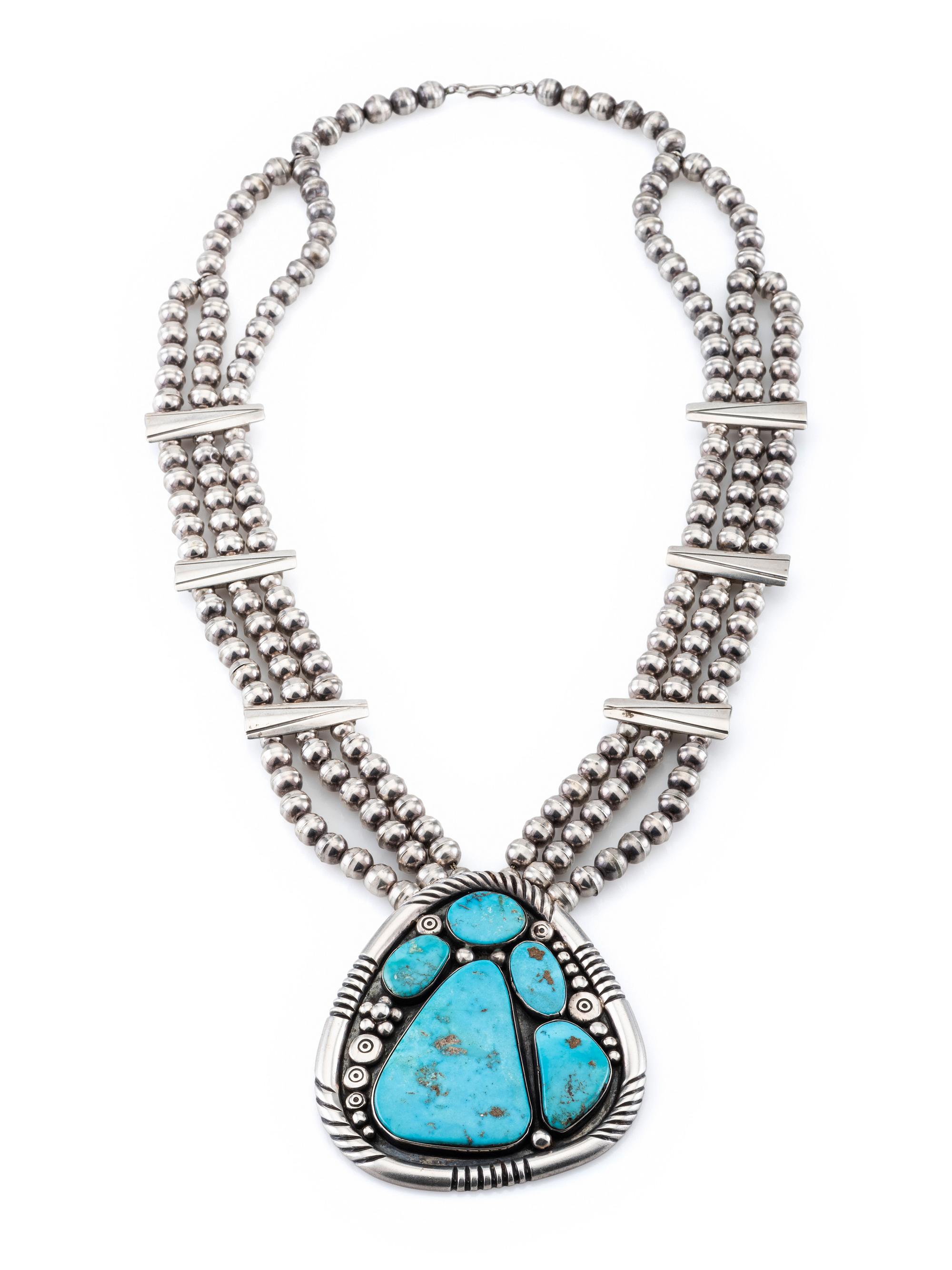 Large Silver and Turquoise Cluster Necklace