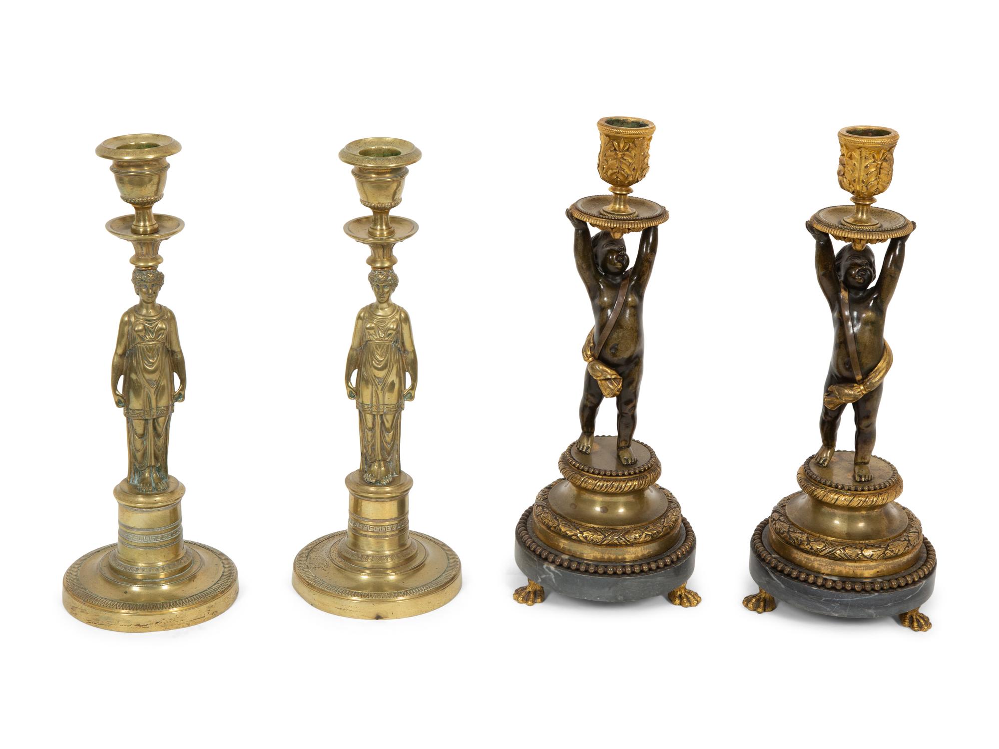 Two Pairs of Empire Style Candlesticks