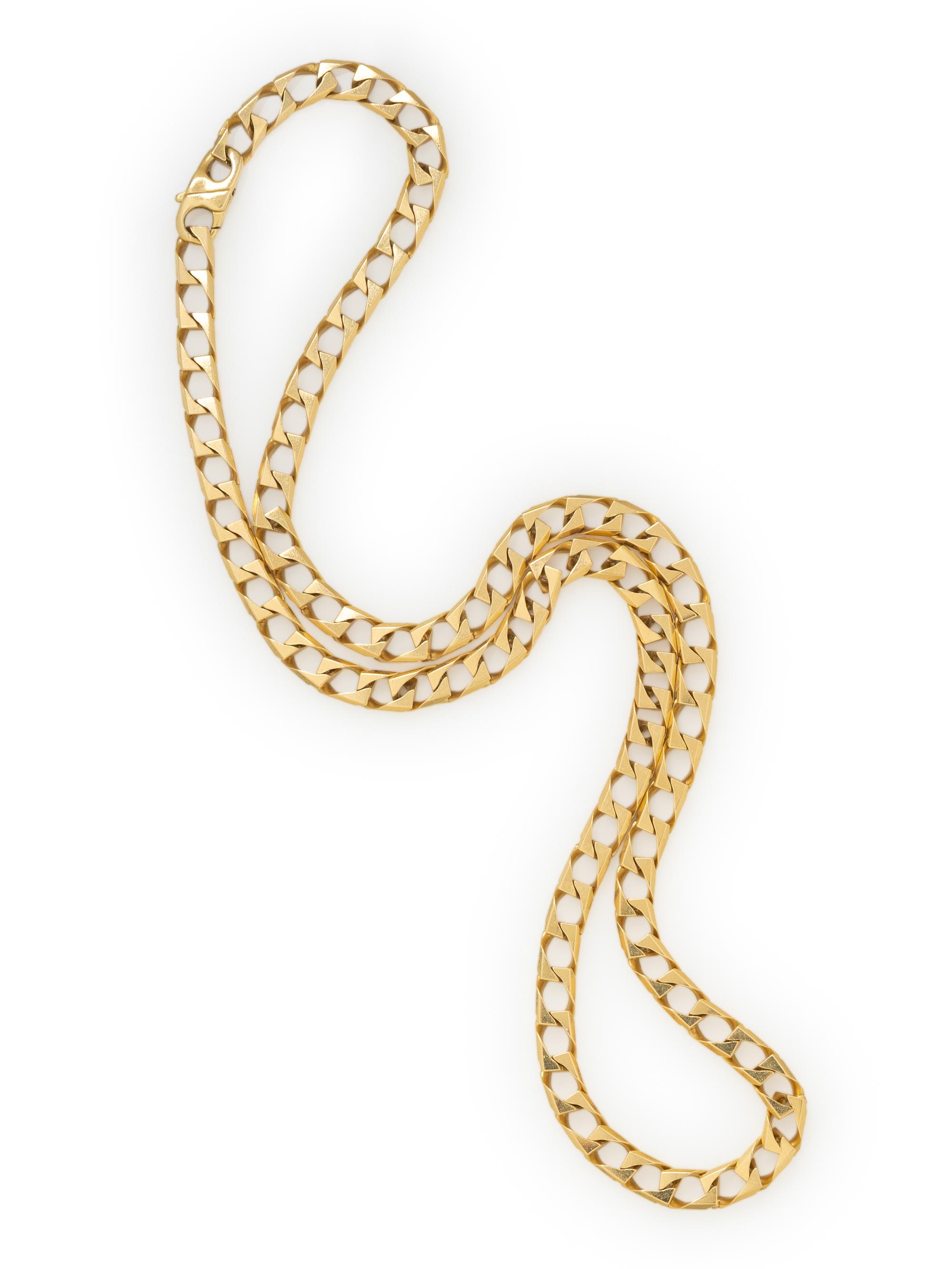 ITALIAN, YELLOW GOLD SQUARED LINK CURB CHAIN NECKLACE