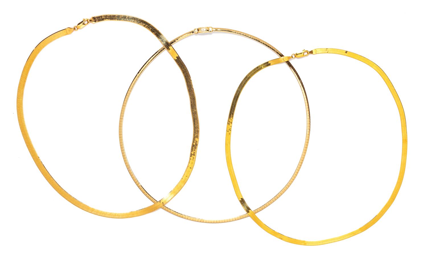 A Collection of 14 Karat Yellow Gold Necklaces, Italian,