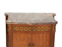 A Pair of Italian Gilt Metal Mounted Fruitwood Commodini with Marble Tops