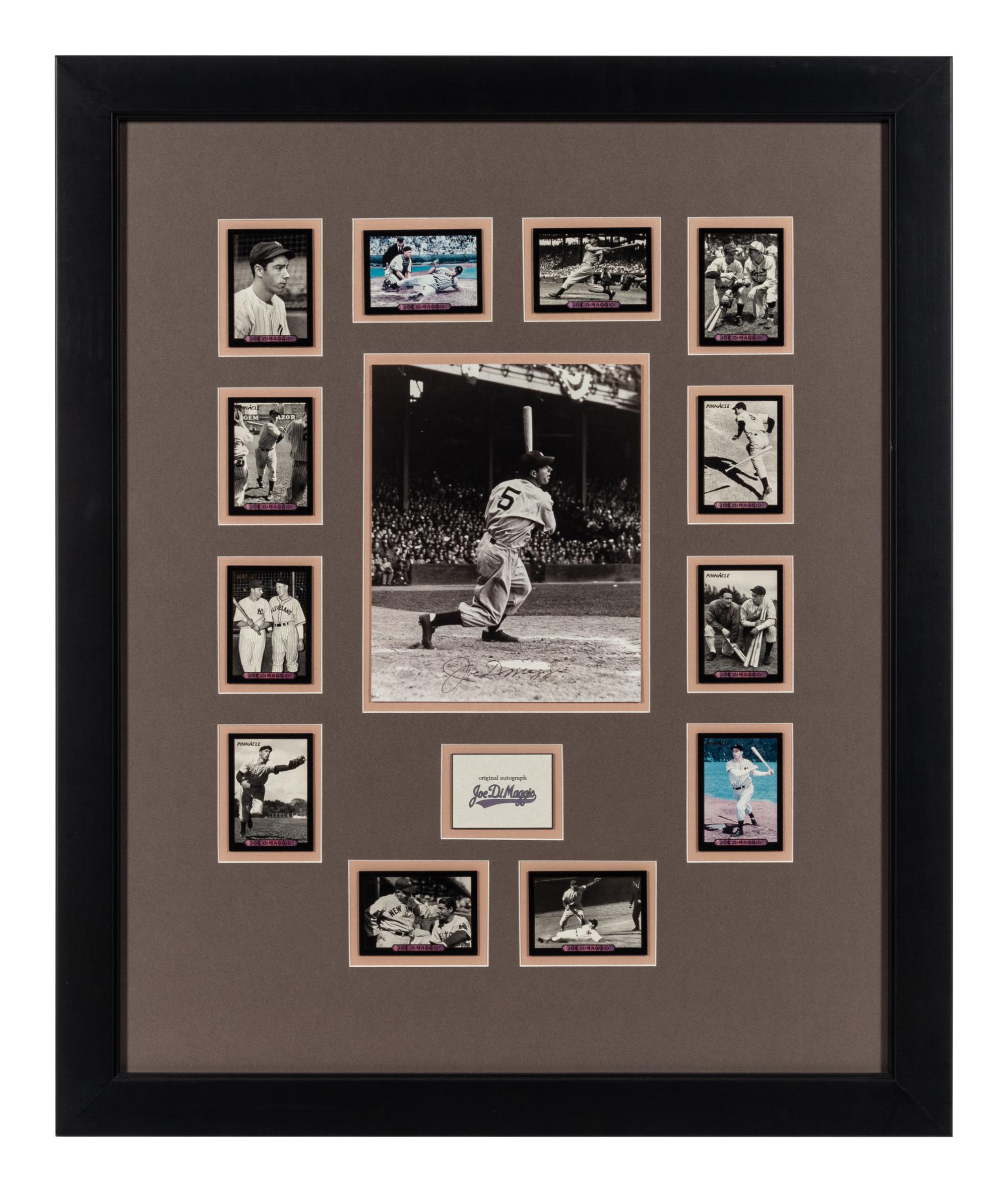A Joe DiMaggio Signed Autograph Pinnacle Baseball Cards Display and Yogi Berra Signed Baseball,