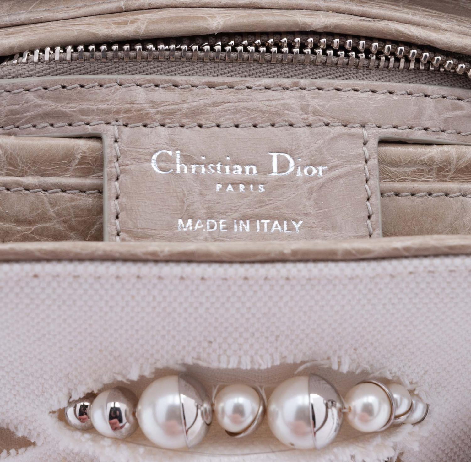 Christian Dior White Canvas Small Lady Dior Bag 2013