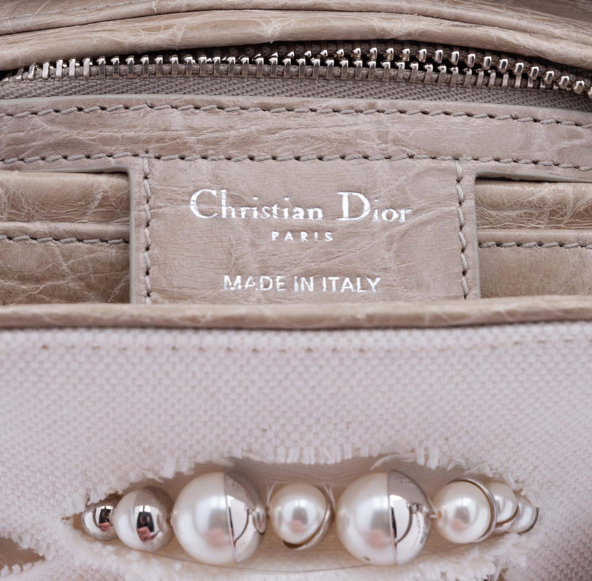 Christian Dior White Canvas Small Lady Dior Bag 2013