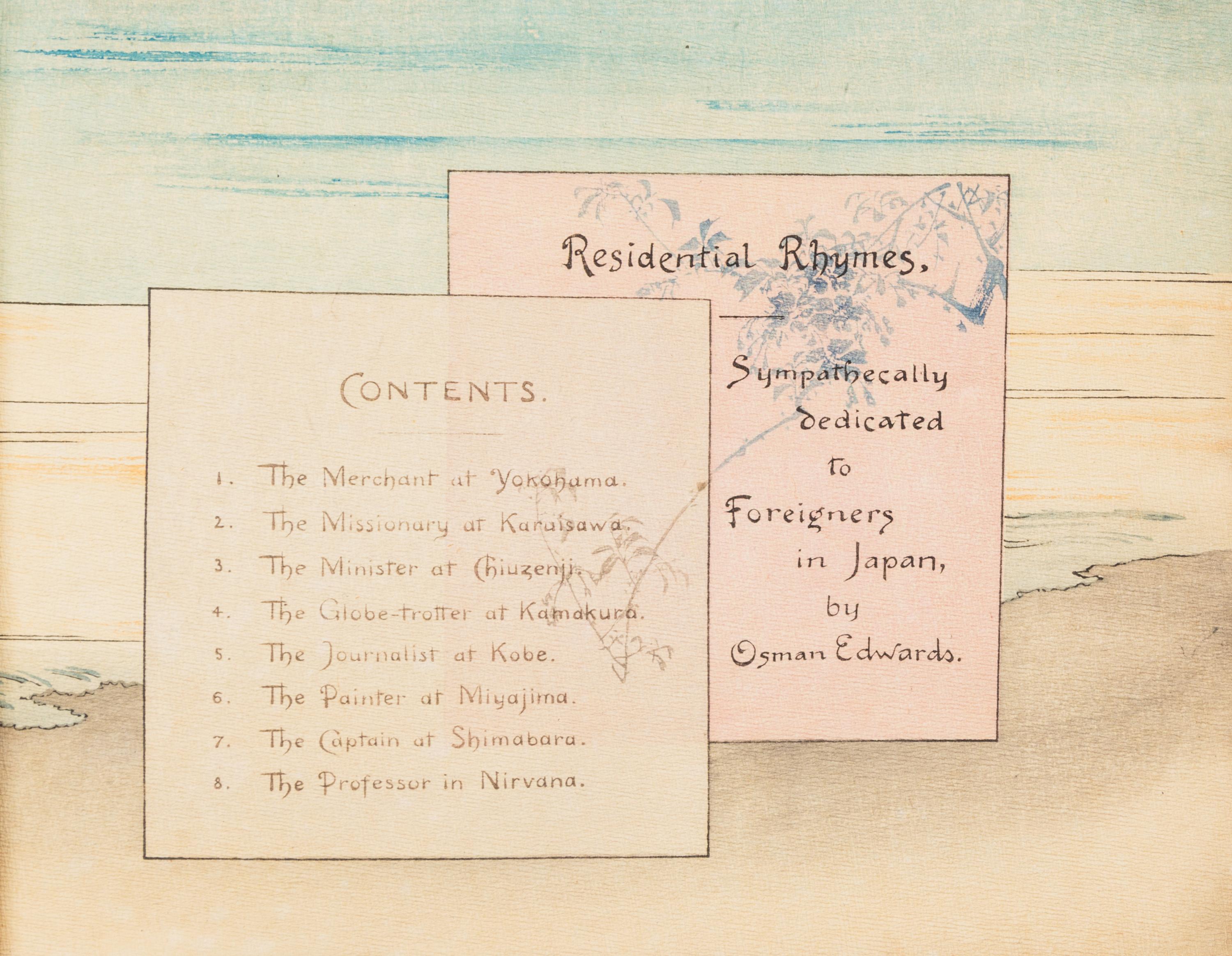 EDWARDS, OSMAN. Residential Rhymes. Tokyo, n.d. [c. 1900] with 22 color woodblocks on crepe paper.