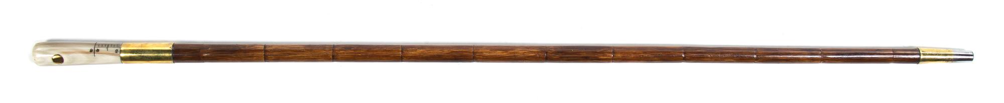 A Horn Mounted Measuring Walking Stick, Height overall 38 1/2 x height of handle 3 1/2 inches.