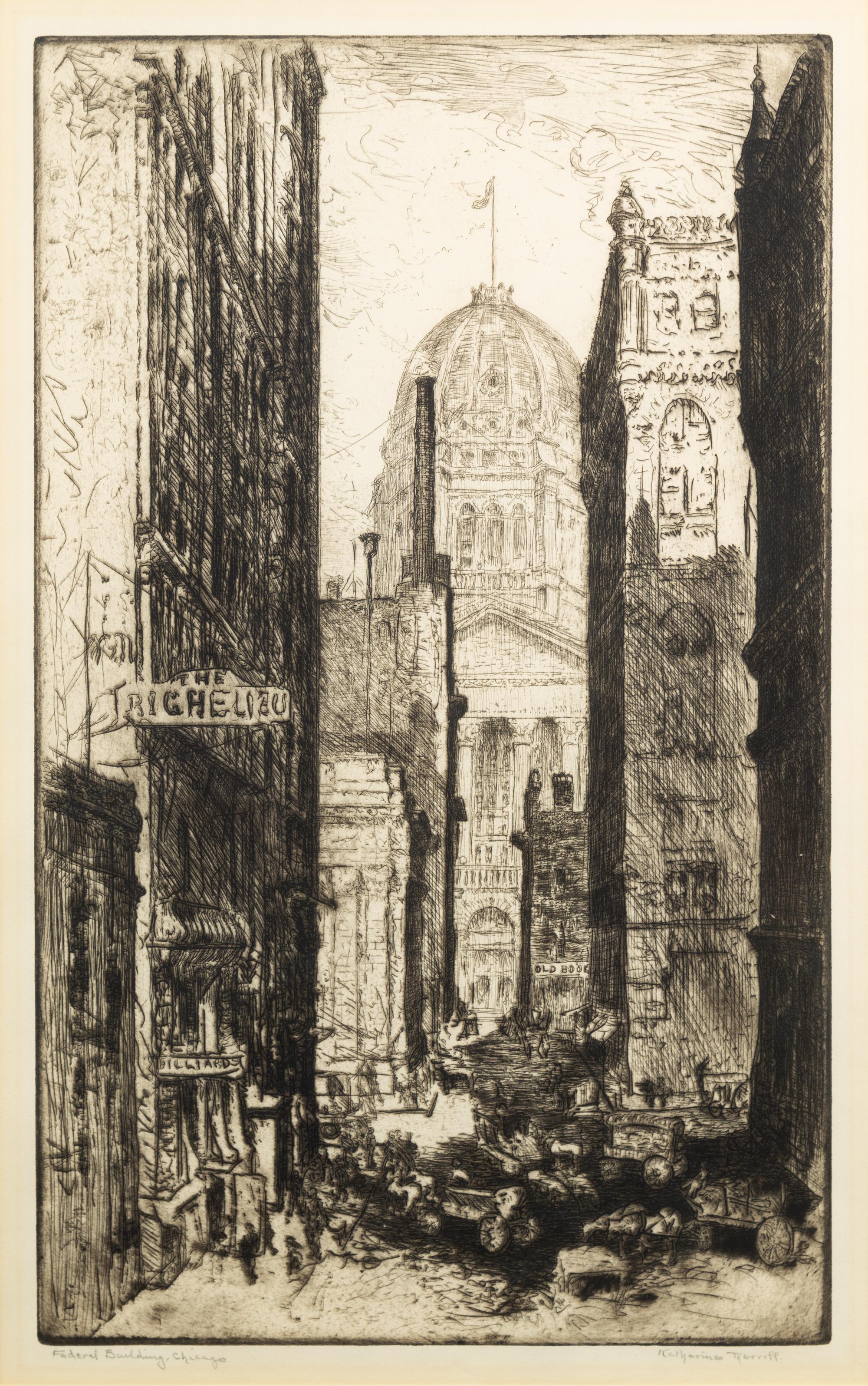 [CHICAGO ARCHITECTURE]. A group of 10 drypoint etchings by Otto J. Schnieder, Karl Warren, S. Chester Danforth and others, including: