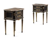A Pair of Napoleon III Style Painted and Parcel Gilt Side Commodes