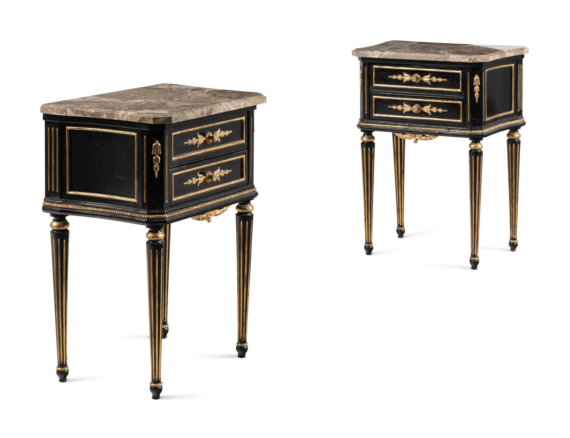 A Pair of Napoleon III Style Painted and Parcel Gilt Side Commodes