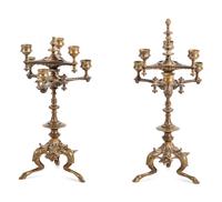 A Pair of Continental Gilt Bronze Six-Light Candelabra
