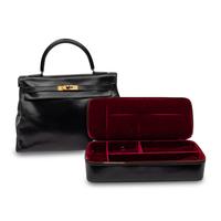 Vintage Hermès, Kelly 35 & Travel Jewelry Case in Noir Box Leather