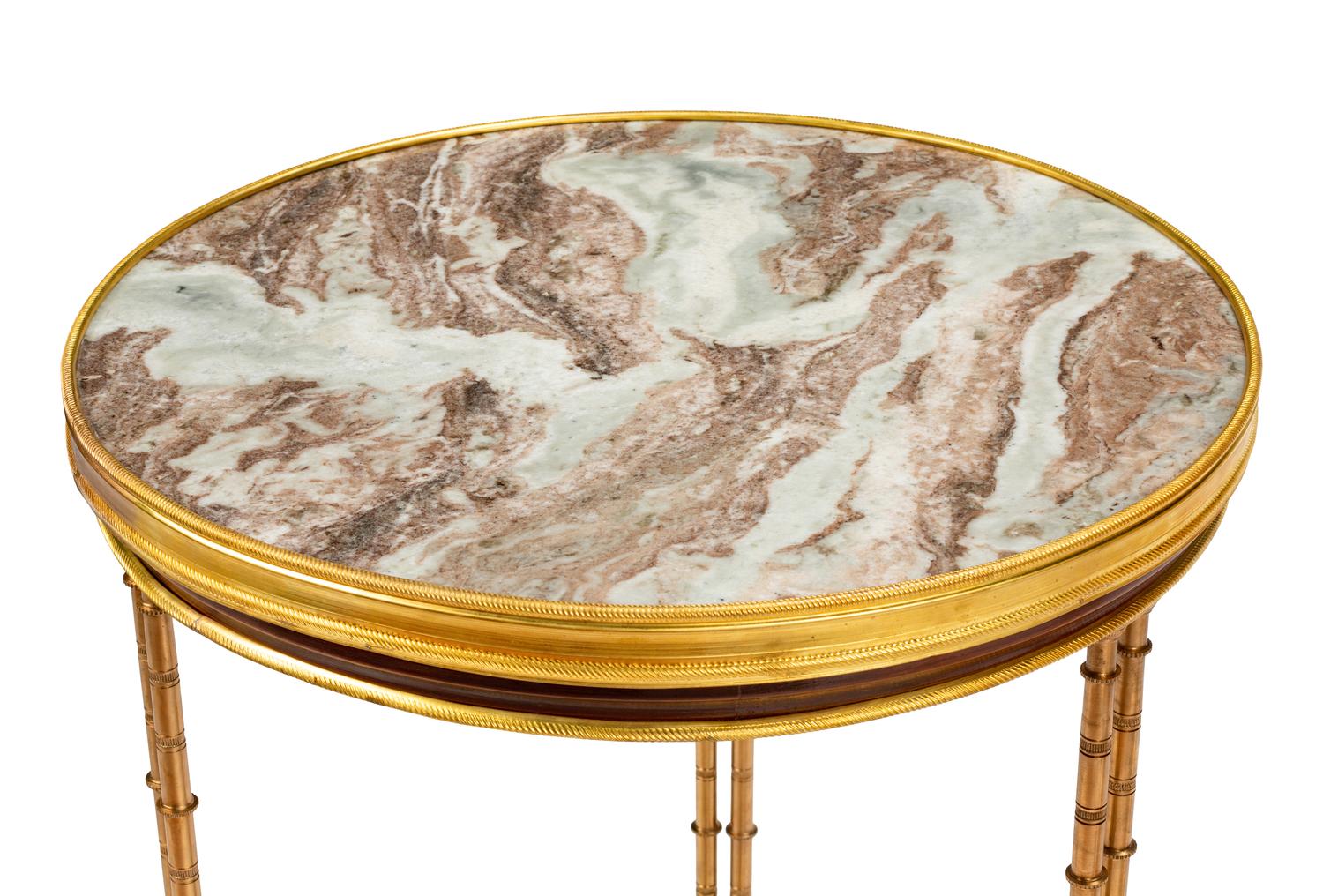 A Pair of Neoclassical Style Gilt Bronze and Marble Tables