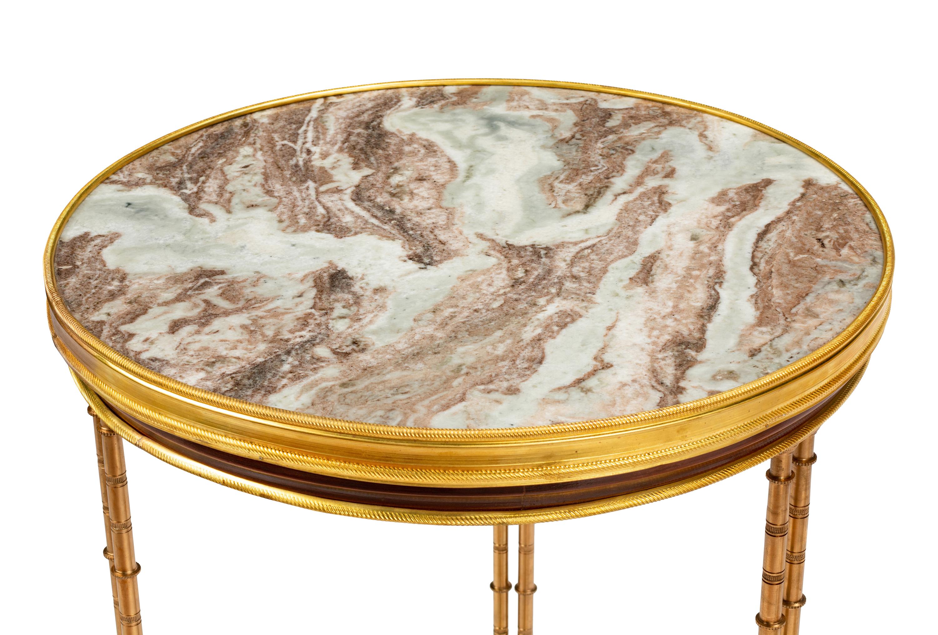A Pair of Neoclassical Style Gilt Bronze and Marble Tables