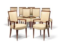 A Set of Eight Jules Leleu Mahogany Dining Chairs