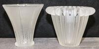 Two Lalique Molded and Frosted Glass Vases. Height of taller 6 1/2 inches.