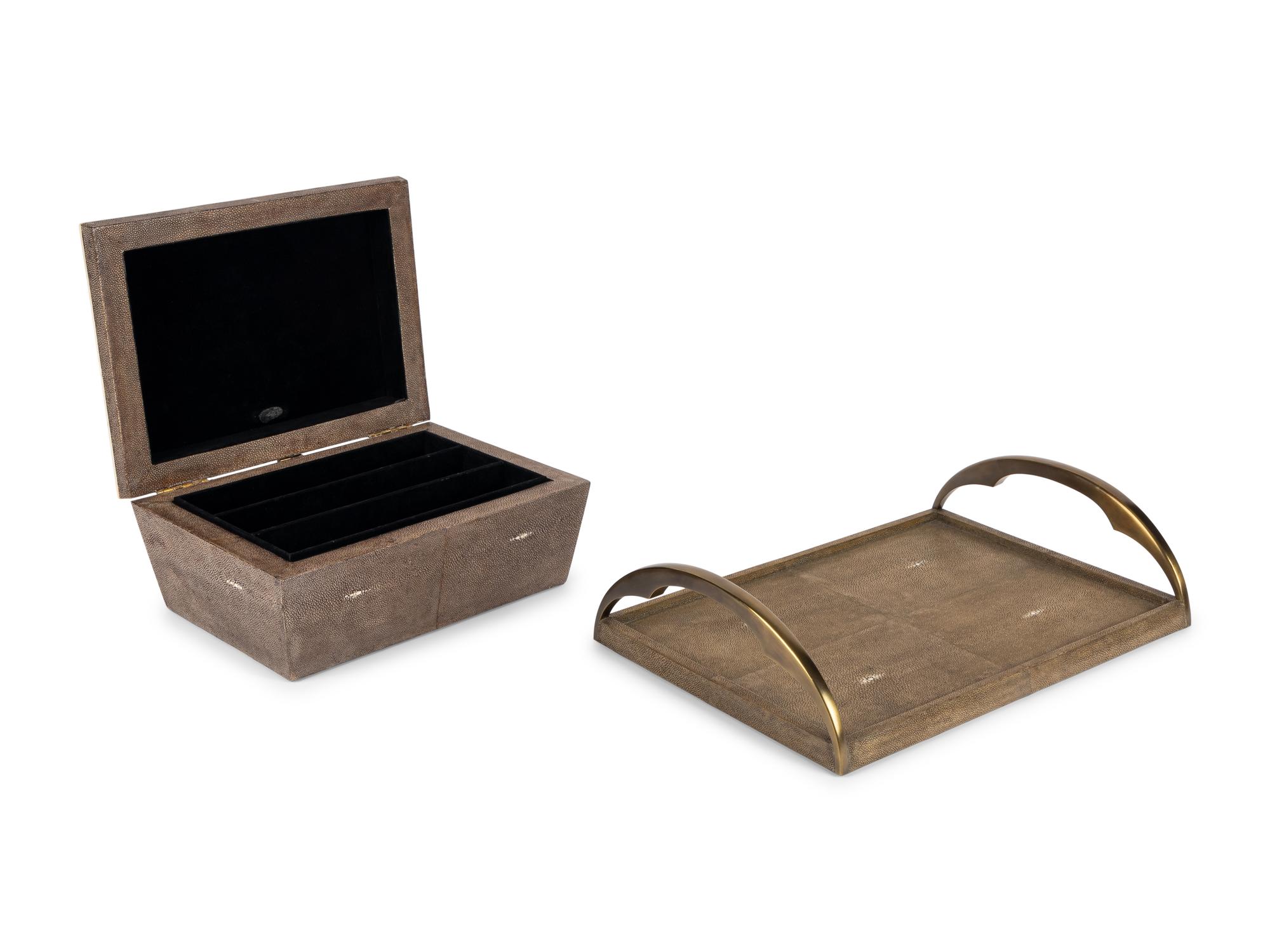A R&Y Augousti Shagreen Jewelry Box and Tray