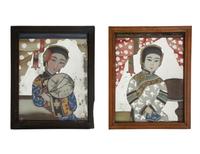 A Pair of Chinese Reverse Paintings on Mirrored Glass