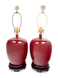 A Pair of Copper Red Glazed Porcelain Jars Mounted as Lamps
