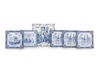 A Set of Five Minton Blue-and-White Decorated Ceramic Tiles