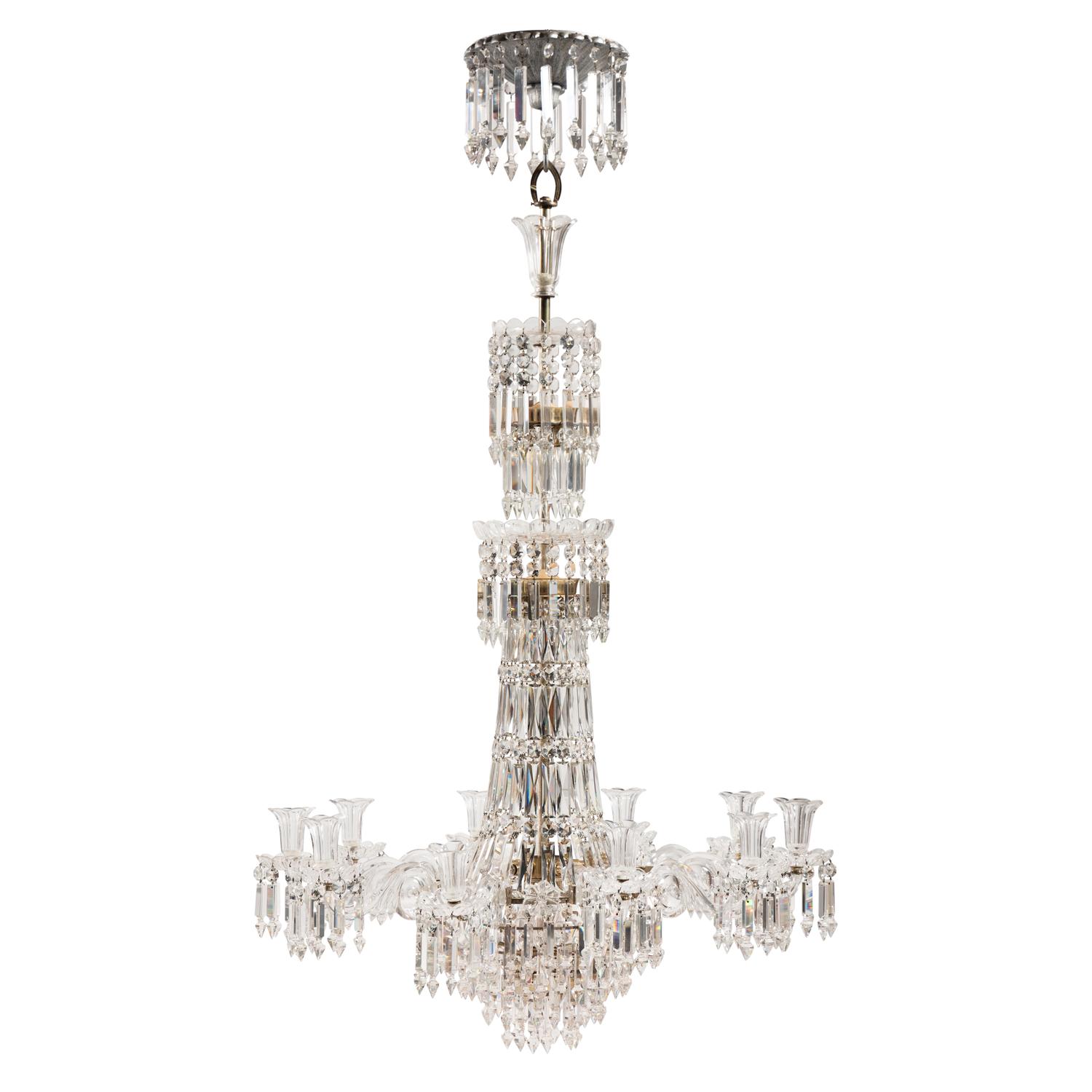 An English Cut-Glass Ten-Light Chandelier