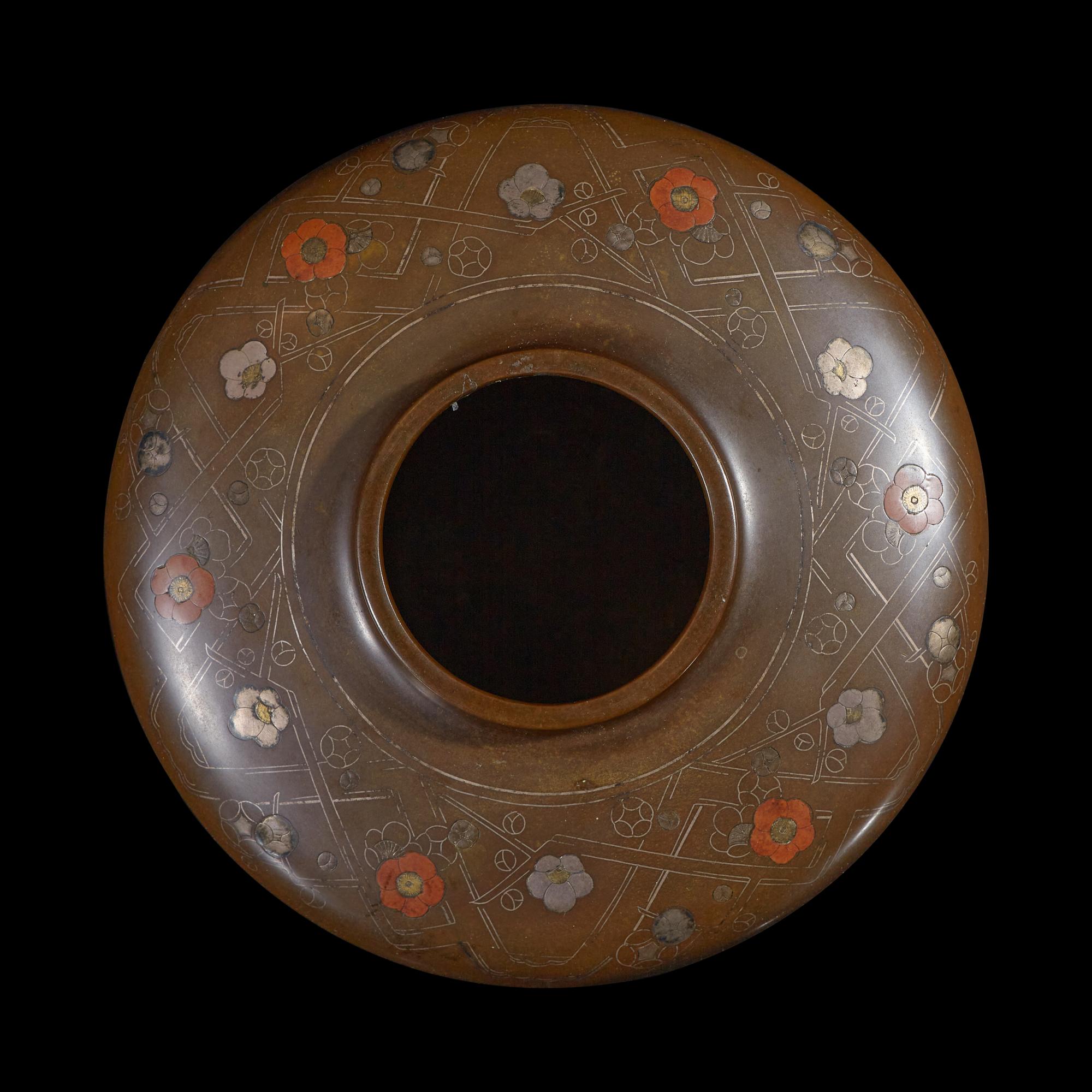 A Japanese Mixed Metals-Inlaid Bronze Vase