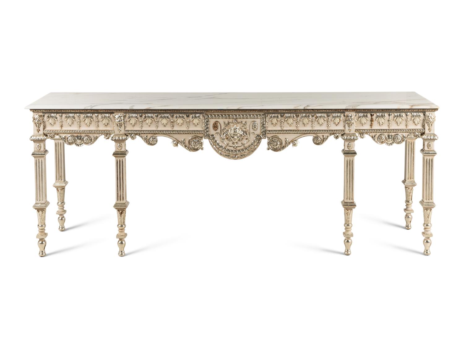 A George III Style Painted and Silvered Console Table