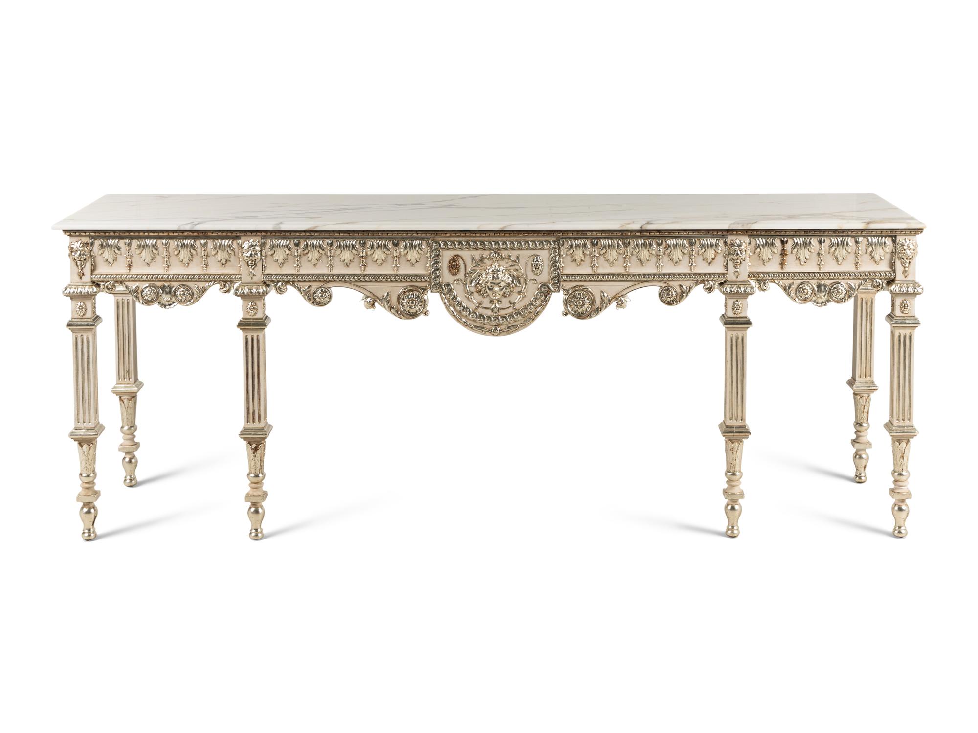 A George III Style Painted and Silvered Console Table