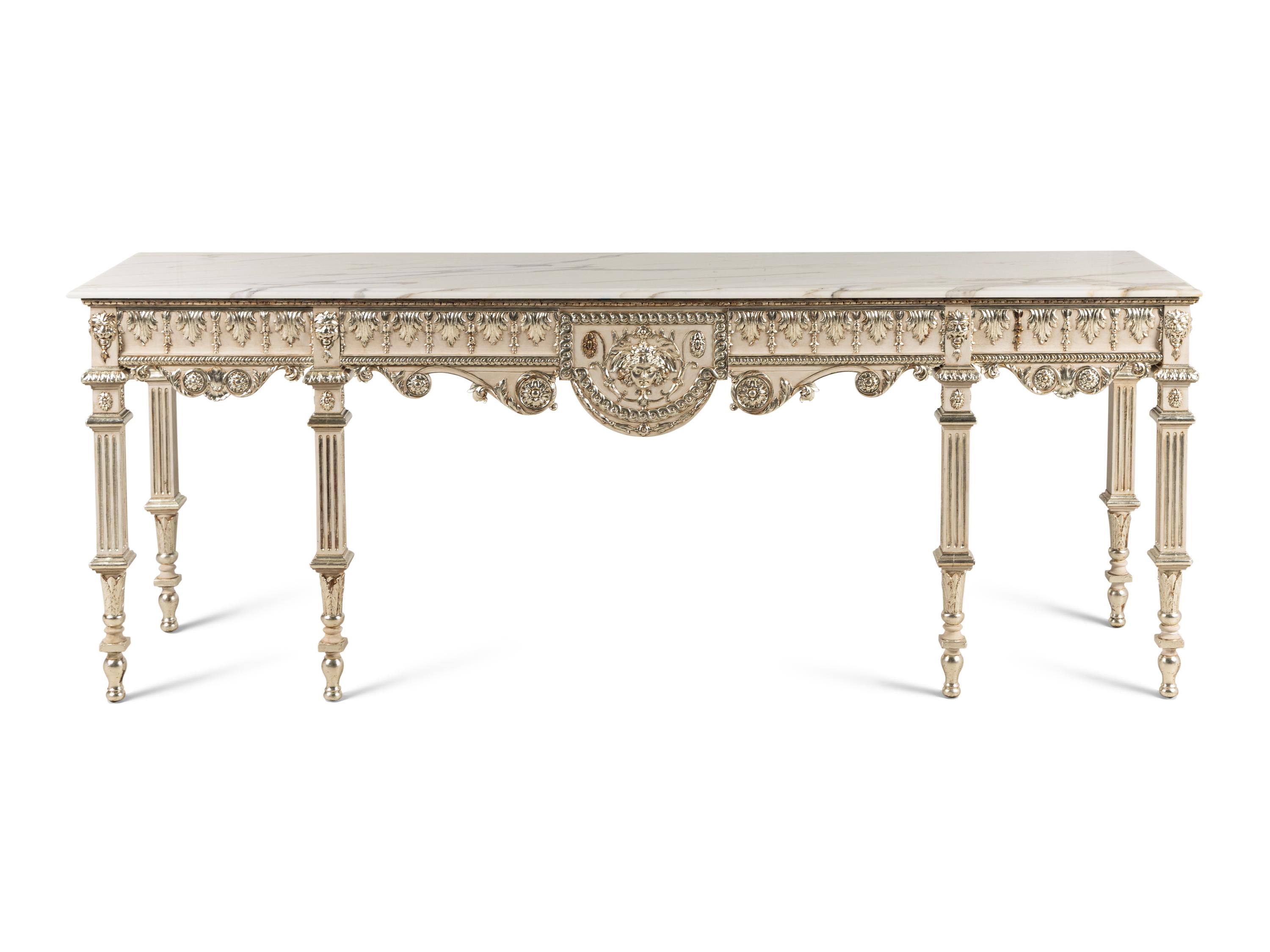 A George III Style Painted and Silvered Console Table