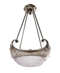 An Art Deco Frosted Glass and Silvered Bronze Fixture Height 35 x diameter 21 inches — FRANCE, 1920s