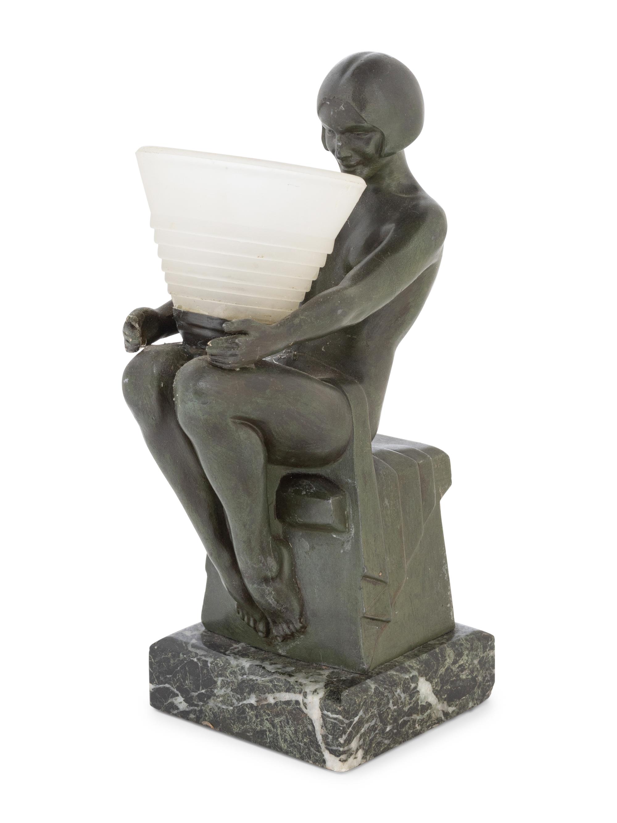 An Art Deco Figural Lamp After Max Le Verrier