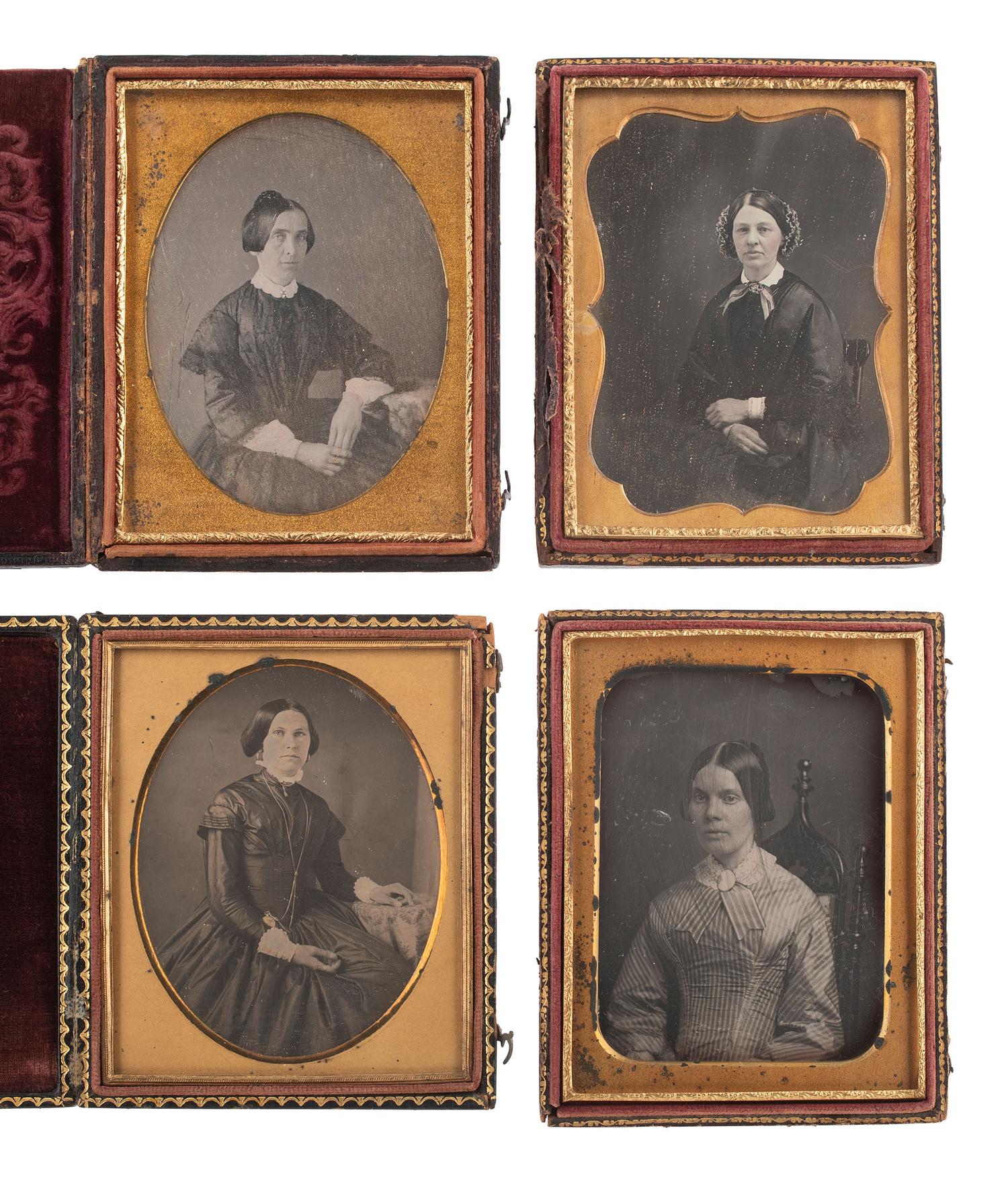 [EARLY PHOTOGRAPHY]. 10 half and quarter plate daguerreotypes of single sitters and pairs.