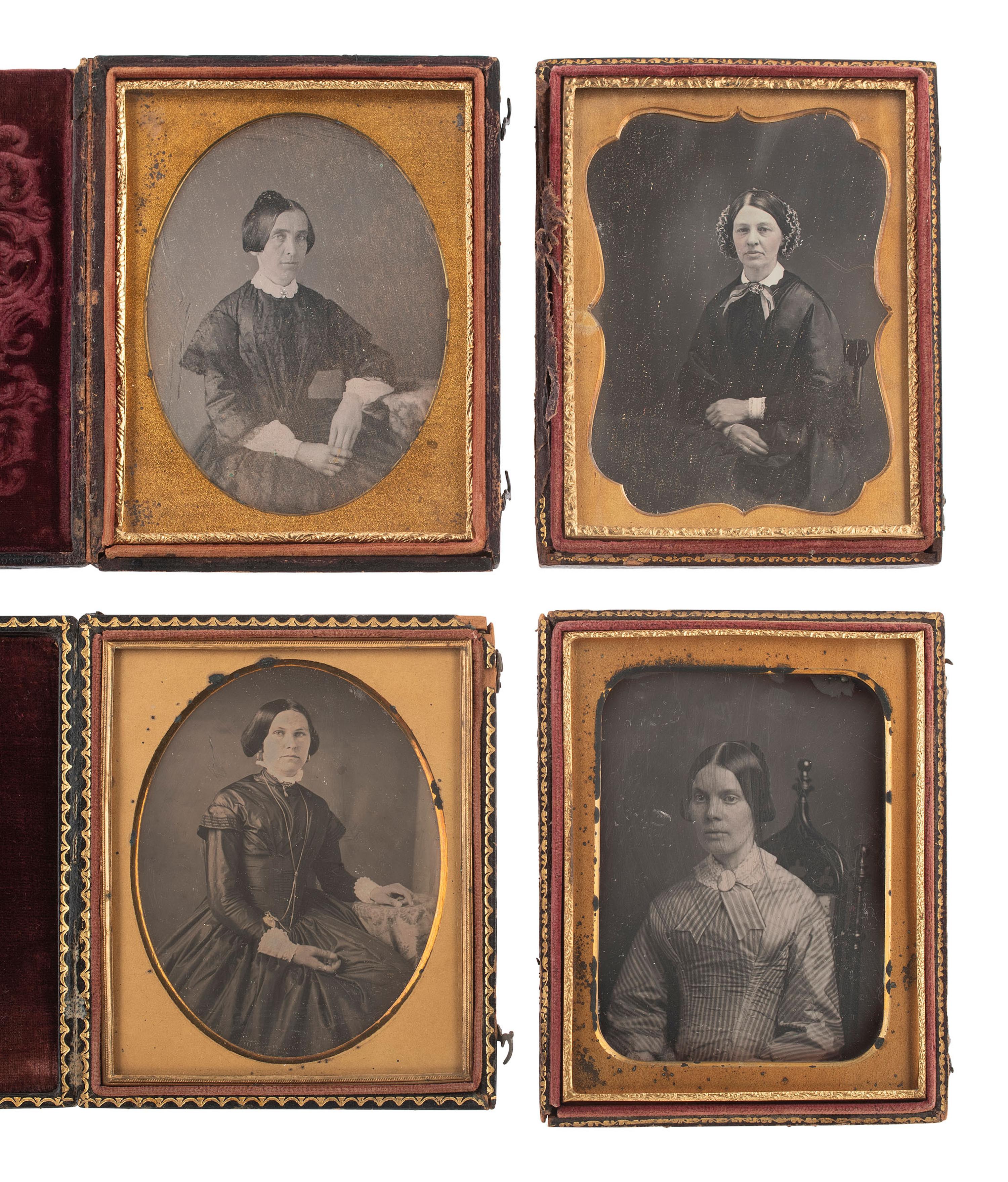 [EARLY PHOTOGRAPHY]. 10 half and quarter plate daguerreotypes of single sitters and pairs.