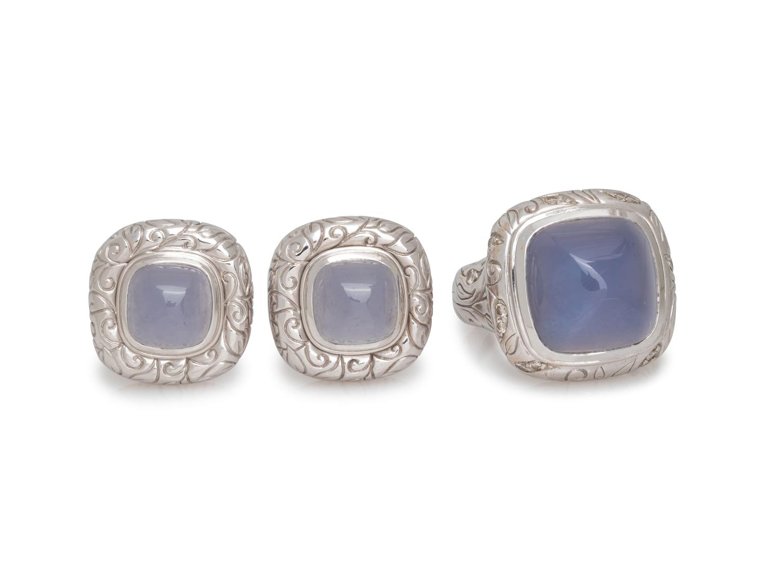 WHITE GOLD AND BLUE CHALCEDONY SET