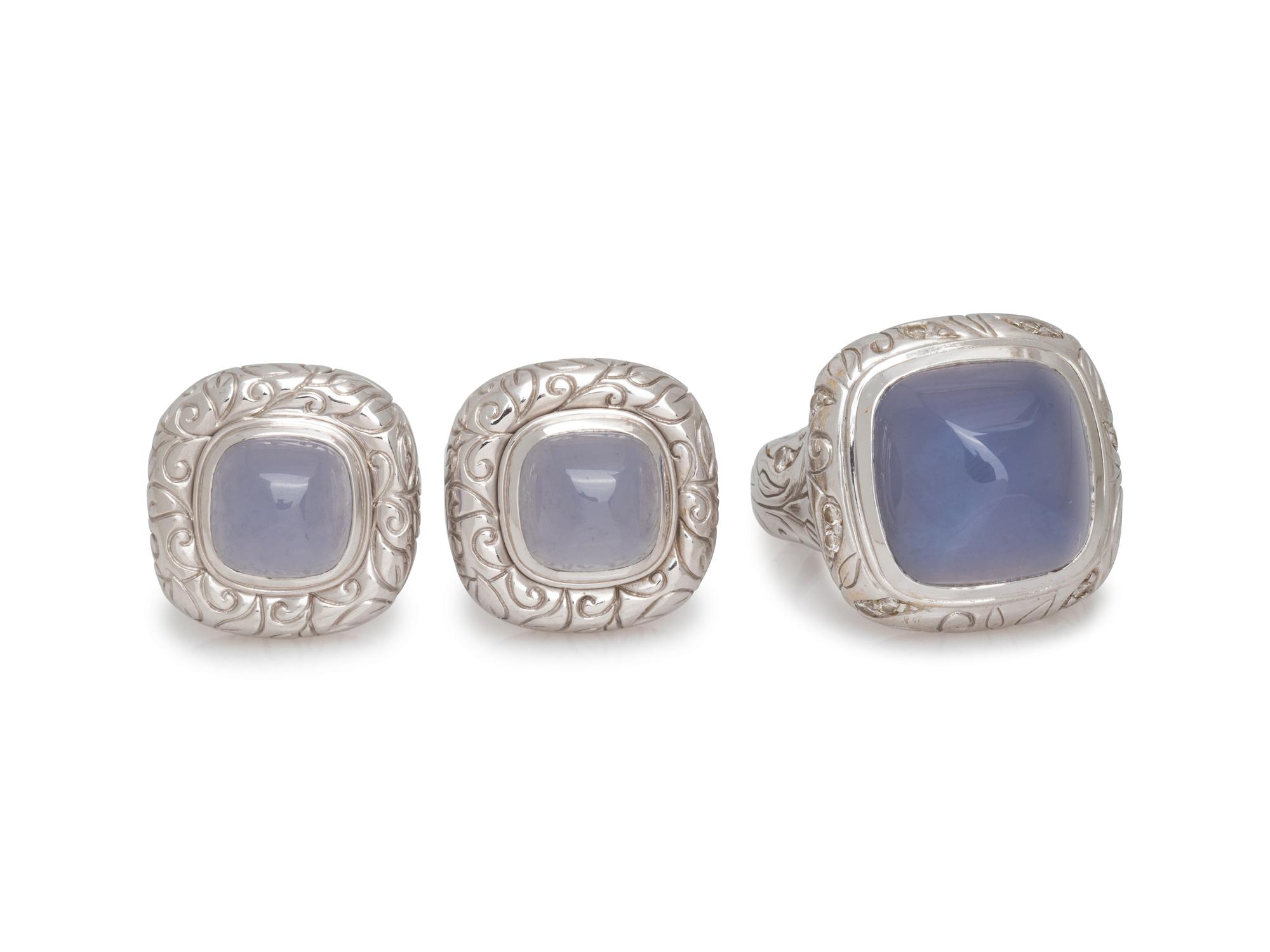 WHITE GOLD AND BLUE CHALCEDONY SET
