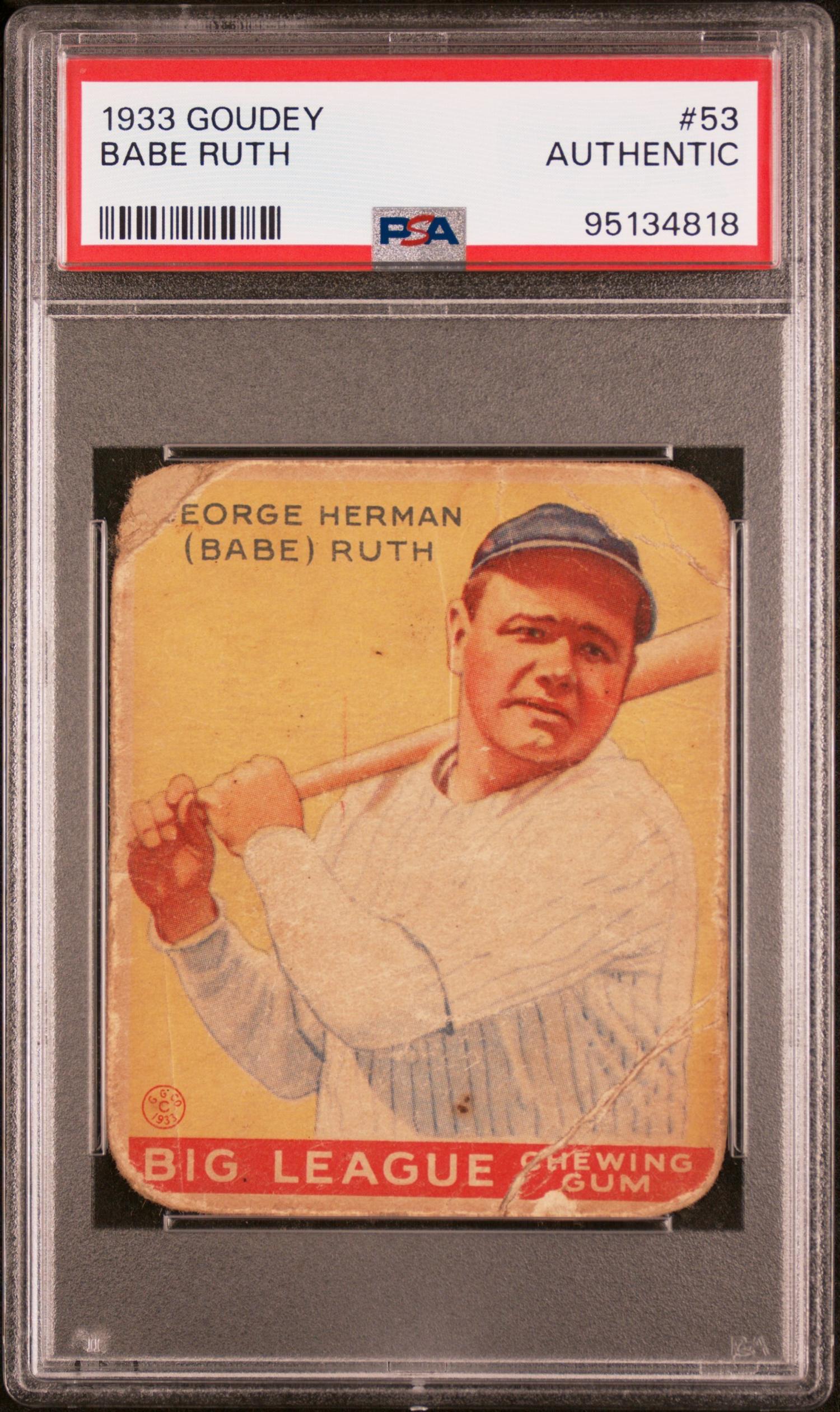 A 1933 Goudey Babe Ruth Baseball Card No. 53 (PSA Authentic)