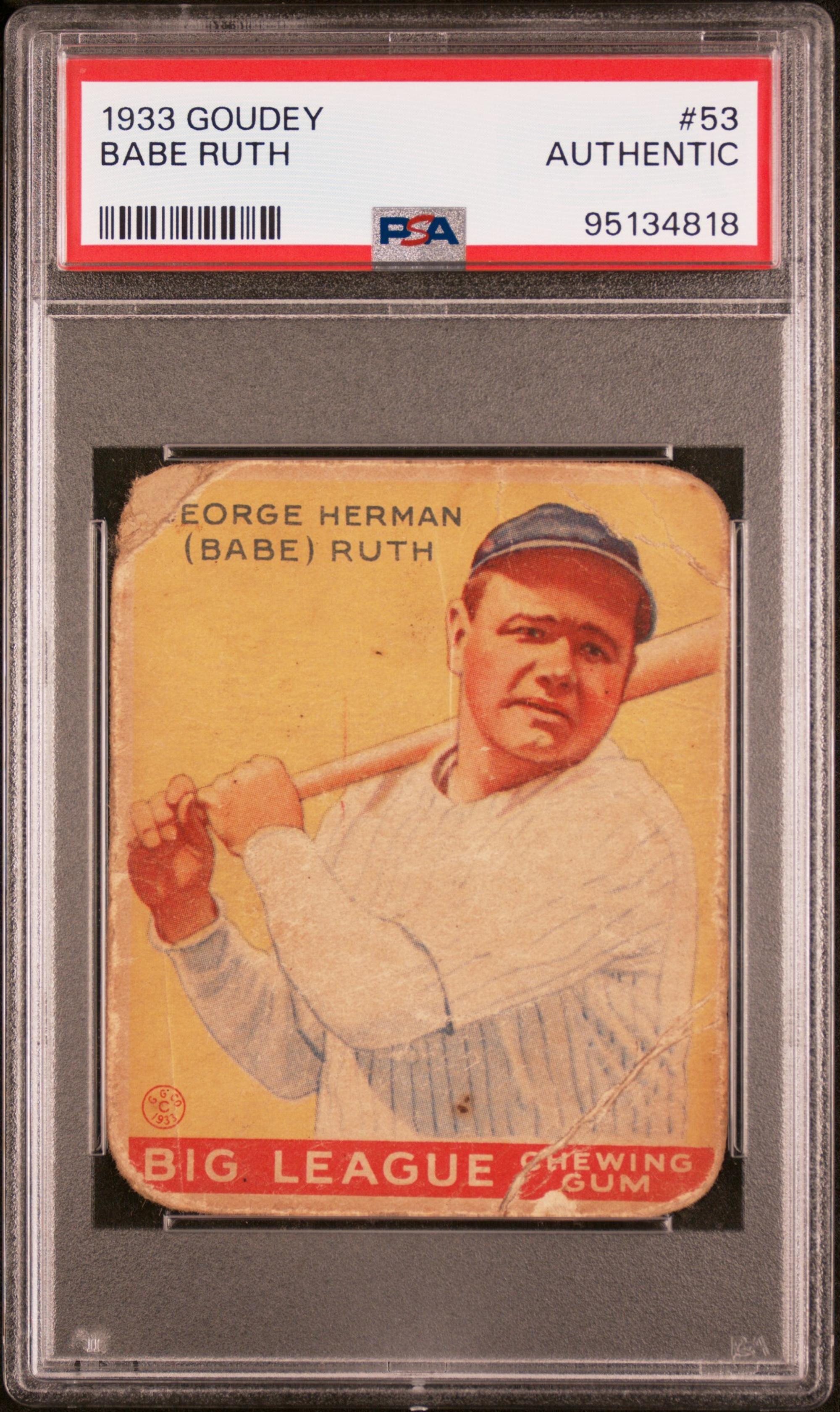 A 1933 Goudey Babe Ruth Baseball Card No. 53 (PSA Authentic)