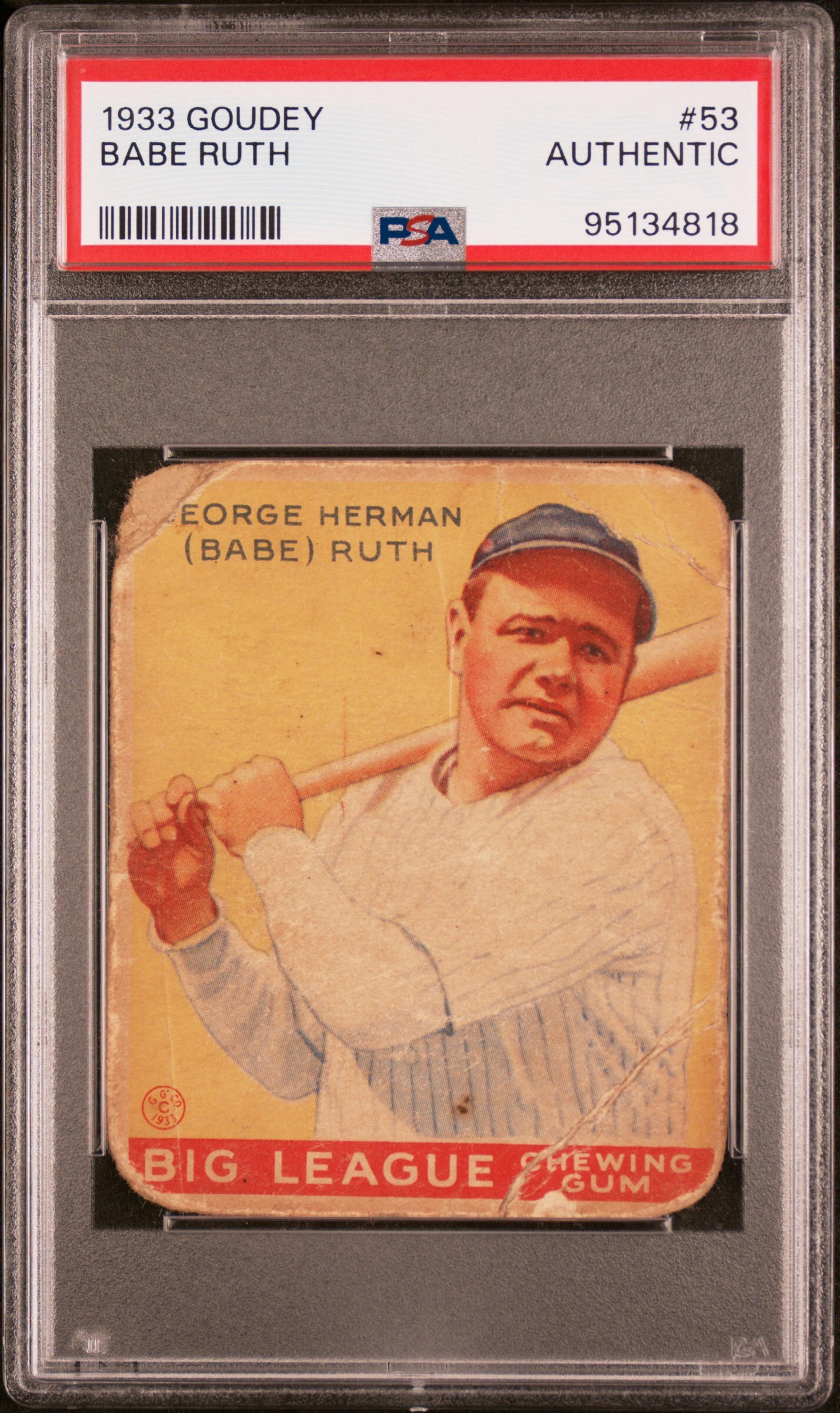 A 1933 Goudey Babe Ruth Baseball Card No. 53 (PSA Authentic)