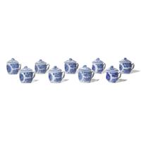 A Group of Nine Chinese Export Porcelain Fitzhugh Syllabub Cups and Covers