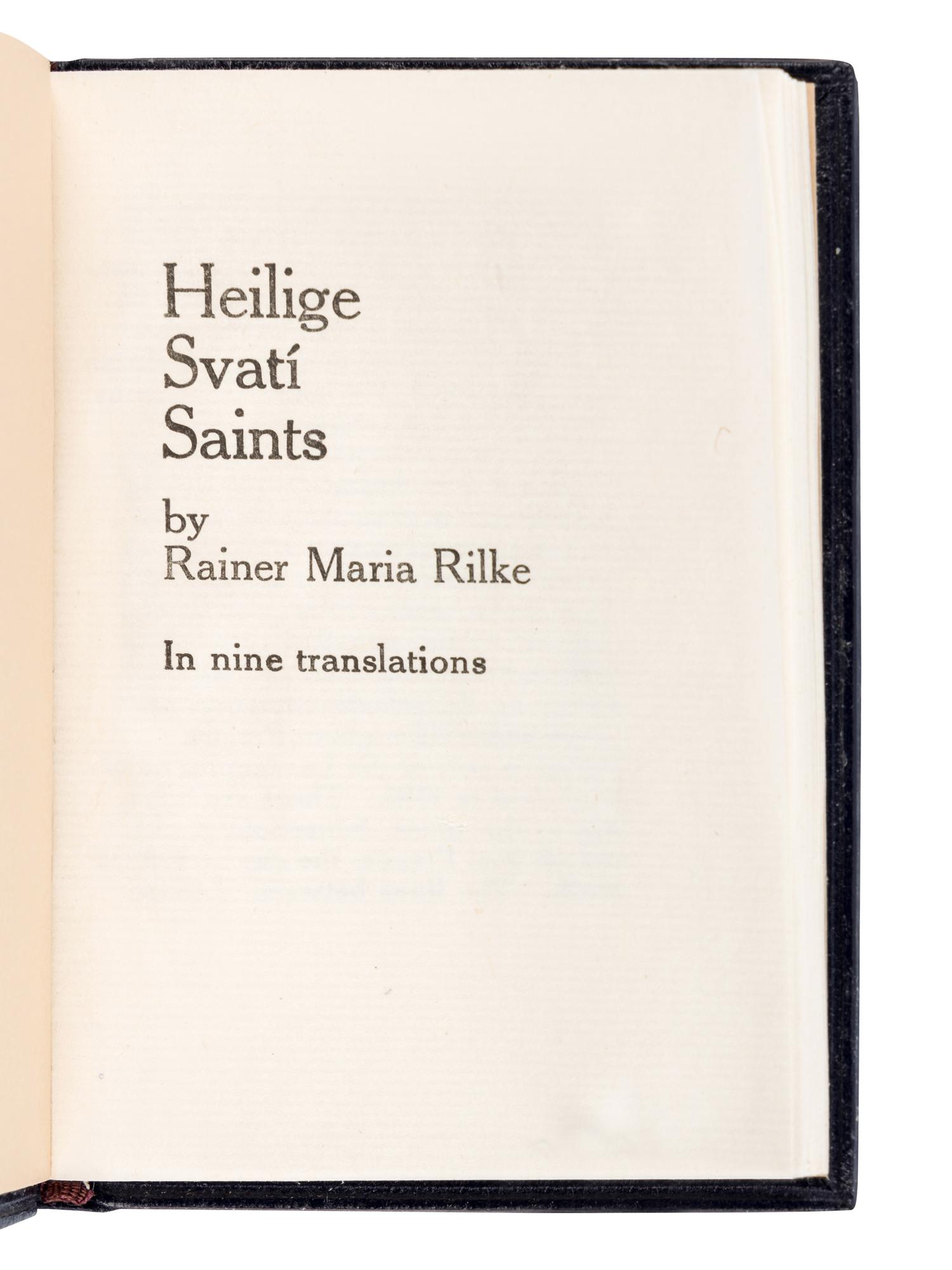 [SOBOTA, Jan (1939-2012), binder]. -- [RARACH PRESS]. RILKE, Rainer Maria (1875-1926). Heilige Svati Saints . Kalamazoo, MI: Rarach Press, 1987.