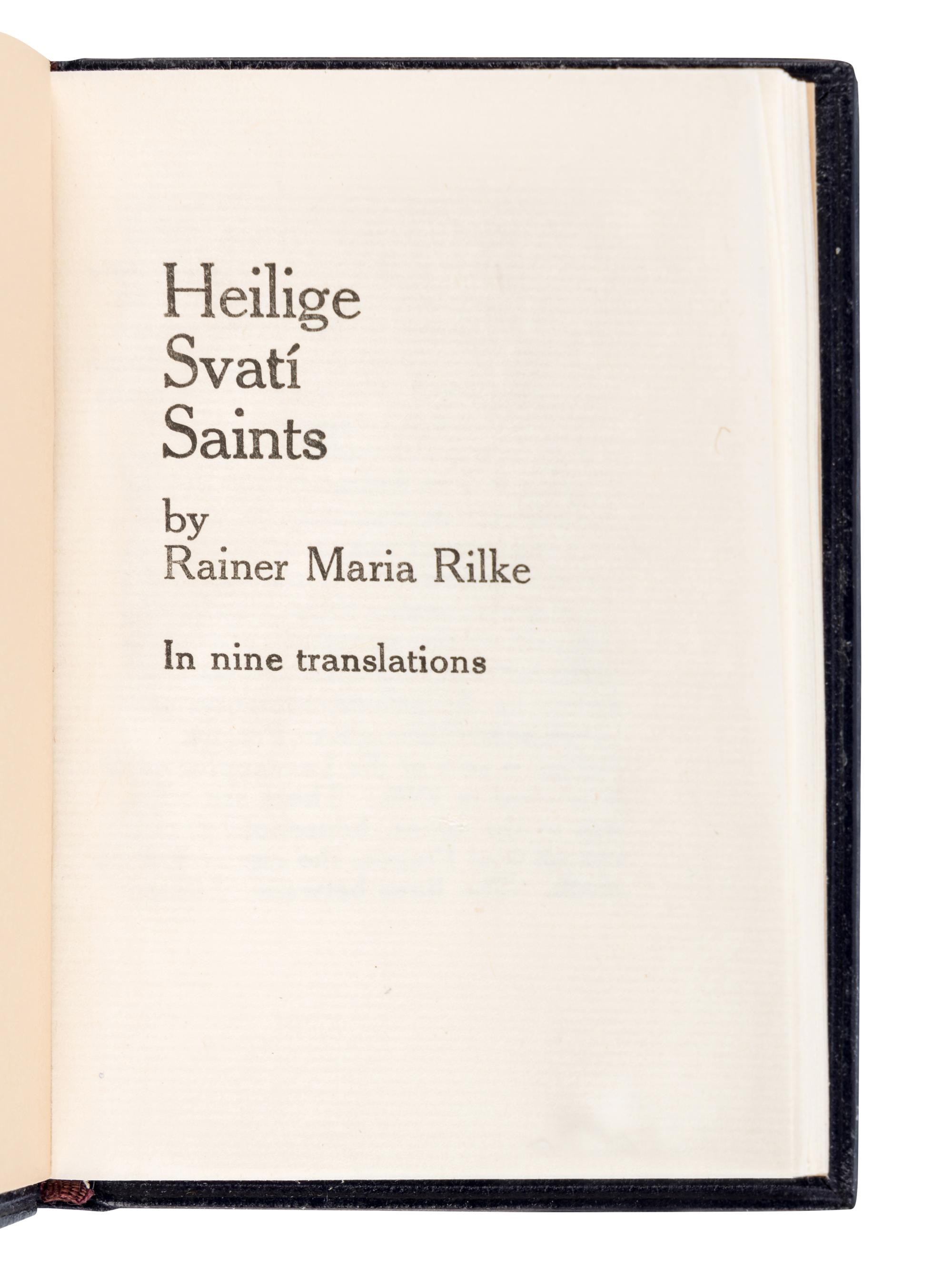 [SOBOTA, Jan (1939-2012), binder]. -- [RARACH PRESS]. RILKE, Rainer Maria (1875-1926). Heilige Svati Saints . Kalamazoo, MI: Rarach Press, 1987.