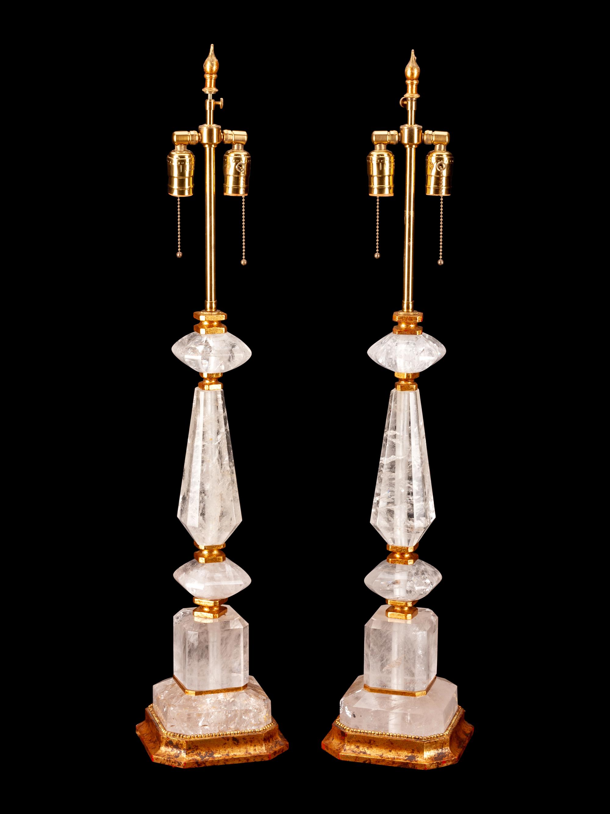 A Pair of Large Cut-Glass Lamps