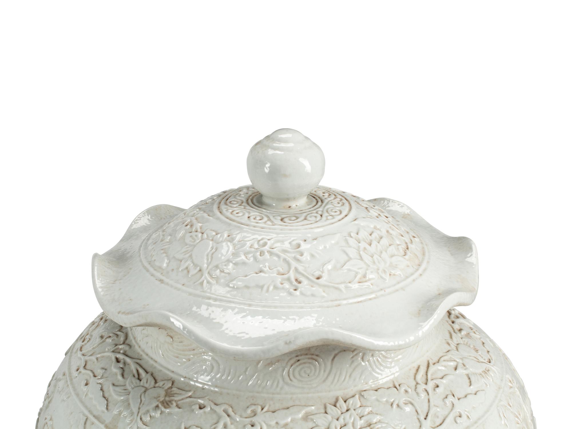 A Pair of Blanc de Chine Porcelain Jars on Gilt Bronze Stands