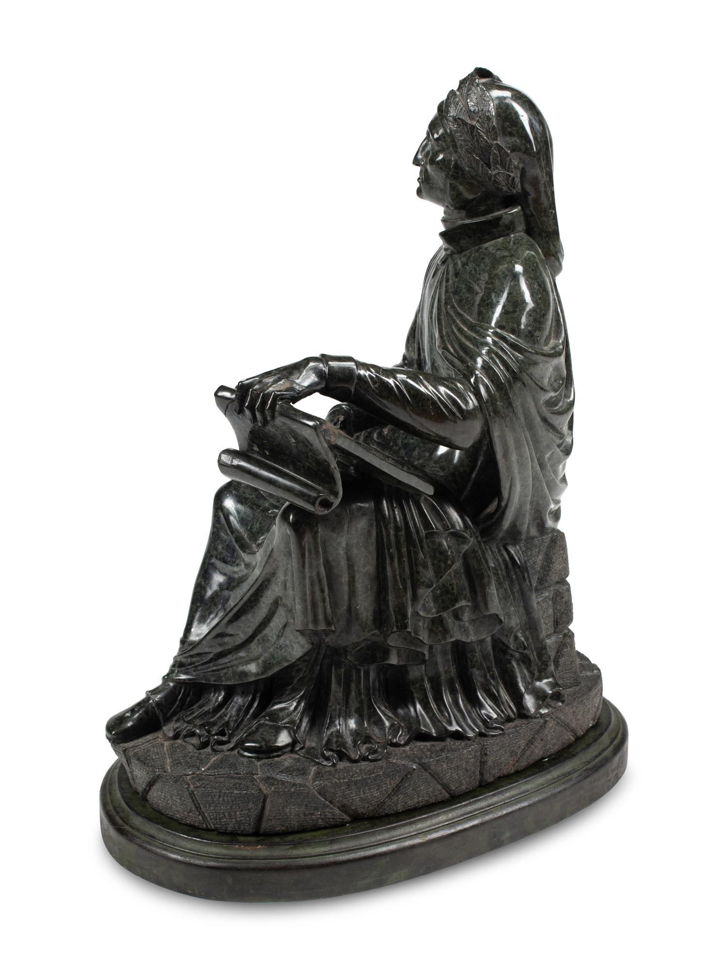 A French Carved Green Marble Figure of a Scholar
