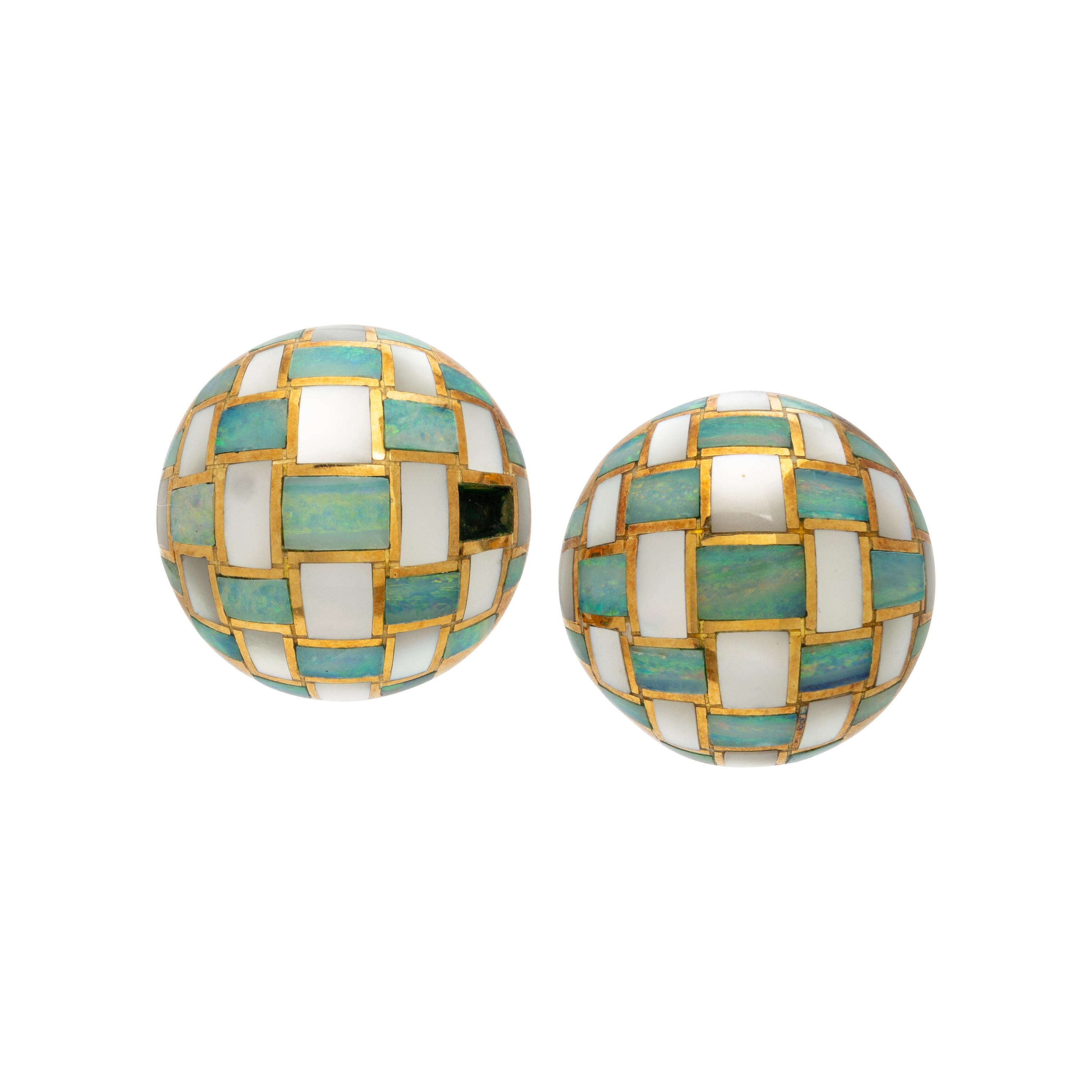 Tiffany & Co., Opal, Mother-of-Pearl, and Yellow Gold Earrings