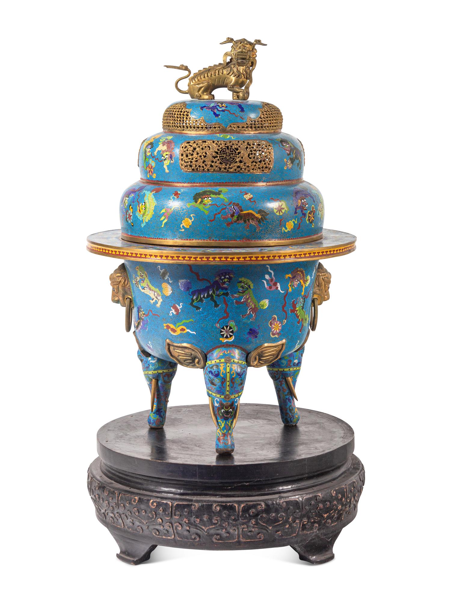 A Large Chinese Cloisonné Enamel Tripod Censer