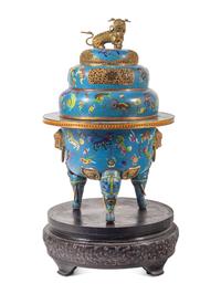 A Large Chinese Cloisonné Enamel Tripod Censer