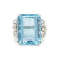 PLATINUM, AQUAMARINE AND DIAMOND RING